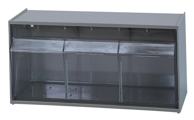 373-QTB410GY Dividable Tip Out Bin, (2) Compartment, 23-5/8"W x 5-1/4"D x 5-15/16"H, Handle with Label Slot, Opens to a 45° Angle